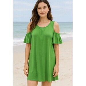 Trina Turk Dress Women L Kelly Green Lianet Cold Shoulder Ruffle Beach Coverall